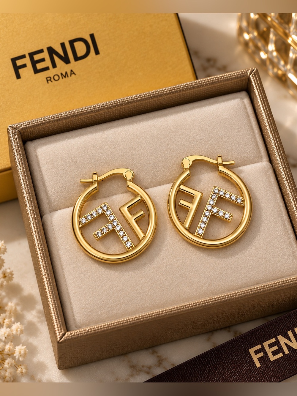 Gold FF Crystal Hoop Earrings